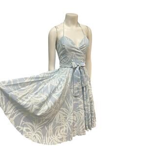 Vintage Blue Floral Fit and Flare Cotton Strapless Halter Dress / Women’s XS -